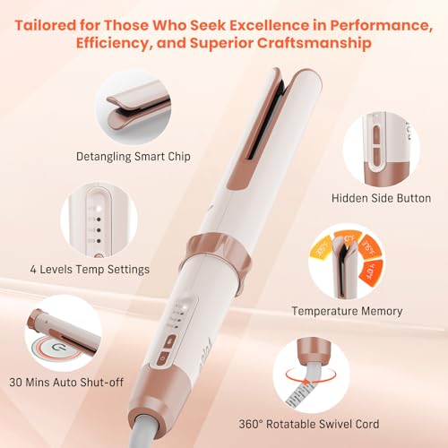 QUICO 1.25in Automatic Curling Iron - 15s Heat, Dual-Voltage Salon Waves