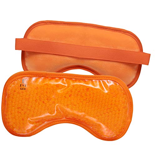 Eye See Plush Gel Eye Mask for Puffy Eyes, Orange - Cold Eye mask to Treat Dark Circles, Sinuses, Dry Eyes, and for Allergy Relief - Microwave Safe for Heat Therapy