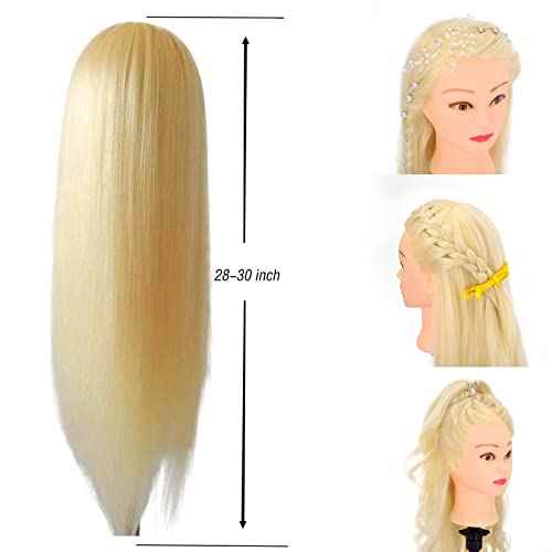 Blonde Mannequin Head with 80% Real Human Hair,28-30inches Long Hair Hairdresser Practice Training Head ,Manikin Cosmetology Makeup Manican Doll Head for Display Braiding Styling Curling