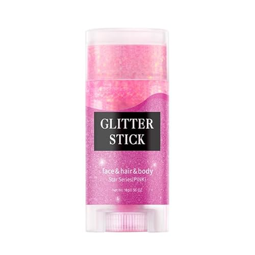 Face and Body Glitter Stick, Singer Concert Music Rave Face Body Sequins Glitter Stick for Women Face/Body/Hair/Eyes/Lip Glitter Makeup. (Pink)