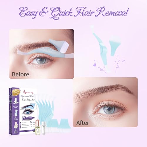 Beauty7 Sensitive High Arched Eyebrow Wax Strips Kit Eyebrow Waxing Strip 24 Strips with Pearl Powder Essential Oil for Sensitive Skin for Women