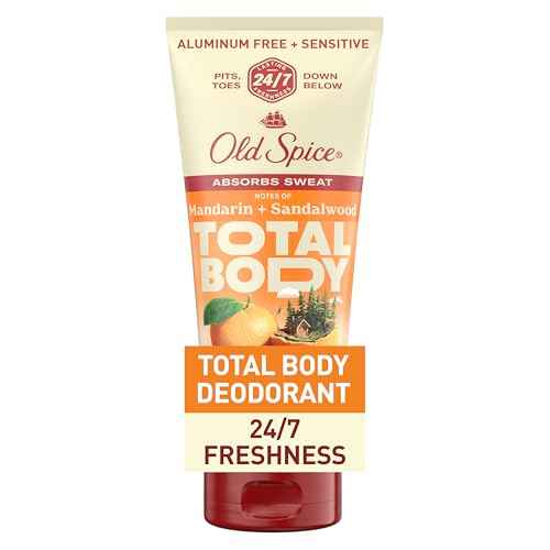 Old Spice Whole Body Deodorant Cream for Men, Aluminum Free, Mandarin + Sandalwood Scent, 24/7 Odor Protection, 24/7 Freshness, Dermatologist Tested, Gentle on Skin, Safe to Use All Over, 3.0 oz