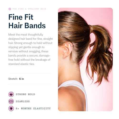 Gimme Beauty Fine Hair Elastic Bands - Slim-Fit Elastic Ties for Fine, Brittle, or Bleached Hair - No-Dent, Gentle-Grip Ponytail Holders for All-Day Comfort - 12 Pack, Light Brown