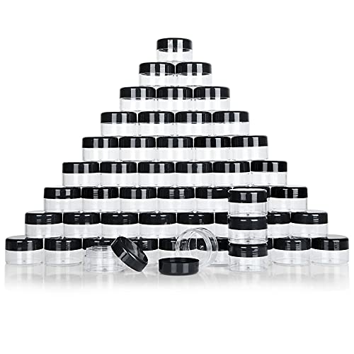 100 Pieces Sample Empty Containers, 20g Clear Cosmetic Container Jars with Lids, Plastic Pot Makeup Jars for Cosmetics, Cream, Lip Balm, Lip Scrub, Ointments-Leak Proof
