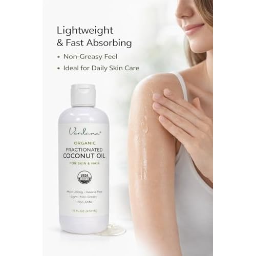 Verdana Organic Fractionated Coconut Oil for Skin & Hair ? Lightweight, Fast Absorbing Carrier Oil for Essential Oils, Body & Scalp Care ? USDA Organic, Unscented