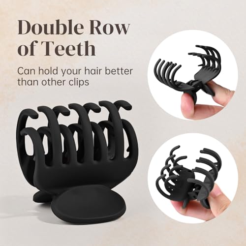 Small Claw Clips for Thin Hair, 4 Pack - Double Row Teeth, Matte Black