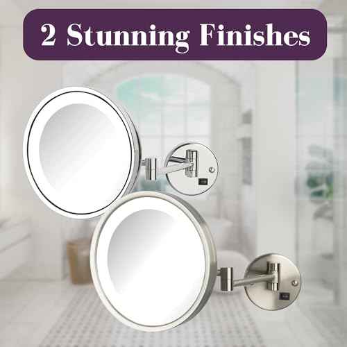 JERDON Lighted Wall-Mounted Makeup Mirror - Magnifying Mirror with LED Lights - 5X - Nickel Finish - Model HL1016NL