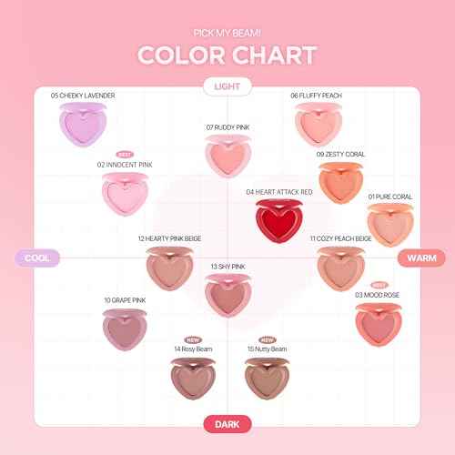 lilybyred Luv Beam Cheek Balm | Heart-Shaped Korean Cream Blush, Semi-Matte Finish, Long-Lasting, Blendable & Buildable, Soft Creamy Texture, Lightweight, Natural Flush, 0.12 oz.(12 Hearty Pink Beige)