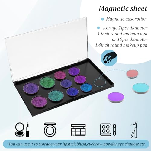 Magnetic Makeup Palette with Clear Top, 3Pack Empty Eyeshadow Pan Dispensing Storage Box with 60Pcs Adhesive Metal Stickers for DIY Cosmetics Lipstick Blush Powder-7.72¡±X4.33¡±Palette