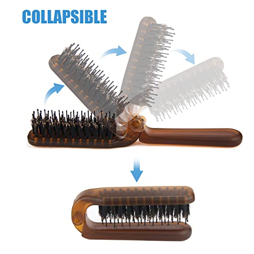 Travel Folding Hair Brush with Boar Bristles | Portable Mini