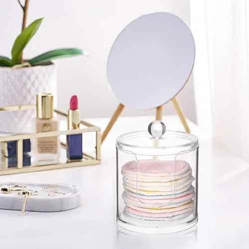 Tbestmax Plastic Cotton Round Holder and Dispenser, Clear Cotton Pads Storage Bathroom Canister Vanity Makeup Organizer