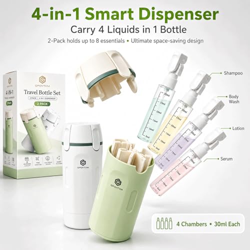 4-in-1 Travel Dispenser Bottle Set - Leak-Proof TSA Compliant