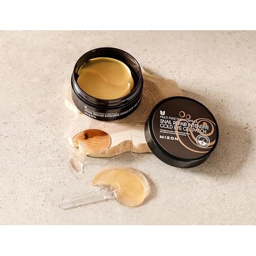 MIZON Snail Gold Eye Gel Patches + Cicaluronic Vegan De-puffing Eye Patches. Intensive eye skincare, anti-wrinkle, de-puffing, refreshing, soothing, hydrating.
