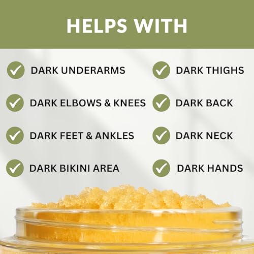 Kojic Acid, Turmeric & Manuka Honey Sugar Scrub, Dark Spots & Brightening - Moisturize and Exfoliate - Body, Hands, Foot, Thighs, Armpits, Bikini Area - Even Skin Complexion - Made in USA - 18 oz Jar