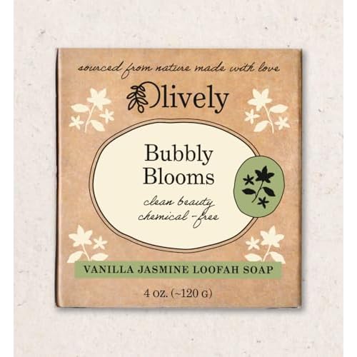 Olively Bubbly Blooms Vanilla Jasmine Loofah Soap, Natural Exfoliating Bath Bar, 4 oz