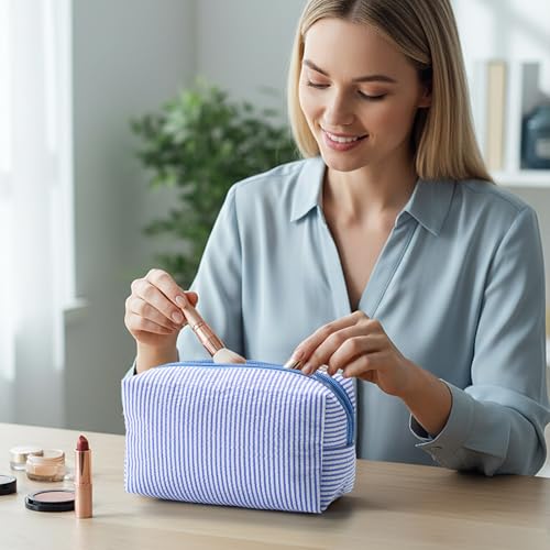 Sanwuta 6-Piece Seersucker Cosmetic Bag Set with Zipper