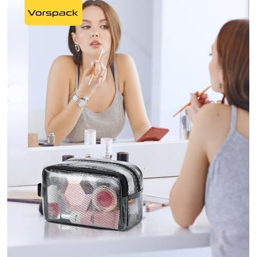 Vorspack Small Travel Toiletry Bag - Translucent Toiletry Bag for Women Hanging Toiletries Bag for Men Water Resistant Travel Bag for Toiletries Accessories - Black