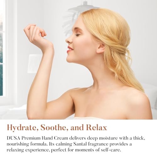 DUSA Premium Natural Santal Hand Lotion ? 8 oz - Vegan Moisturizing Hand Cream, Deep Hydration with Shea, Mango & Cocoa Butter, Sweet Almond & Sunflower Oils ? Softens & Nourishes Dry Skin
