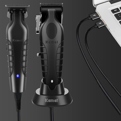KEMEI Hair Clippers and Trimmers Set Professional, Barber Clipper for Hair Cutting, Rechargeable Electric Trimmers for Men, T-Blade Grooming Kit with 11 Guide Combs for Family