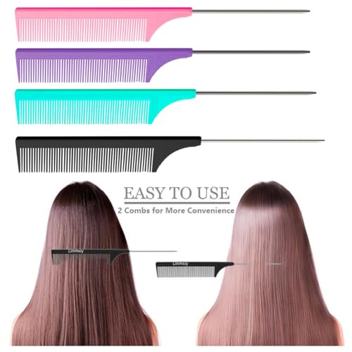 8-Piece Hairdressing Steel Comb Set with Fine Teeth & Color Options