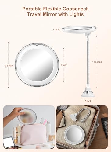 10x Magnifying Mirror with LED Light & Gooseneck