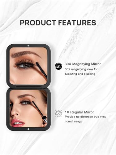 OMIRO 1X/30X Magnifying Folding Compact Mirror, 3.5" Travel Size