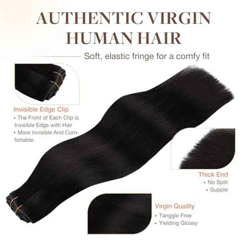 GOO GOO Invisi Edge Clip in Hair Extensions 14inch 110g 7Pcs Injected Seamless PU Clip in Hair Extensions, Virgin Real Human Hair, 1B Natural Black