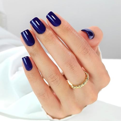 Lamimosa 32Pcs Short Navy Blue Square Press On Nails, Salon-Quality Fake Nails