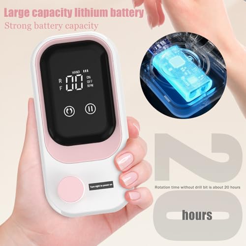 Portable Electric Nail Drill, 35000 RPM Professional Electric Nail File, Cordless Nail Drill with Bits & Base (White & Pink)