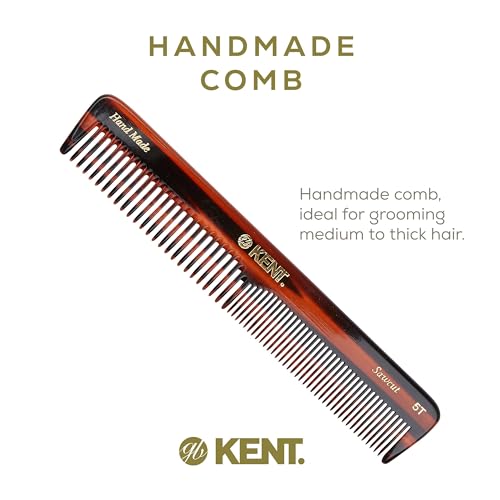Kent 5T 6.6 Inch Double Tooth Dressing Comb, Multi-Purpose Styling and Grooming Comb for Hair, Beard, and Mustache - Coarse and Fine Teeth for Men, Women, and Kids. Made in England