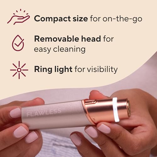 Finishing Touch Flawless Facial Hair Remover for Women, Rose Gold Electric Face Razor with LED Light, Recyclable Packaging
