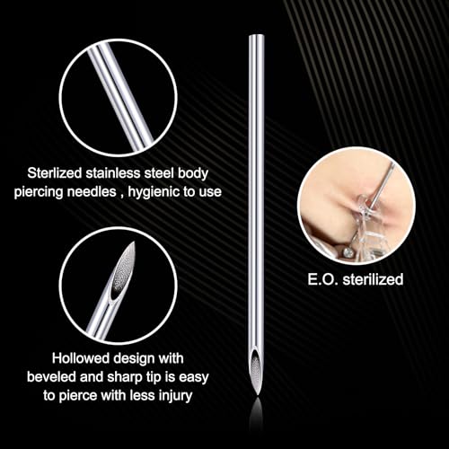 20G Body Piercing Needles - Sterile Disposable Stainless Steel 10pcs - Ear, Nose, Navel, Lip