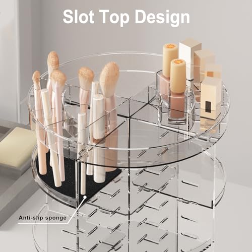 Lulltou 360 Rotating Makeup Organizer, Spinning Skincare Organizers with Slot Top, Cosmetic Storage Shelf with 8 Adjustable Layers, Revolving Perfume Organizer for Vanity Bathroom Countertop Bedroom