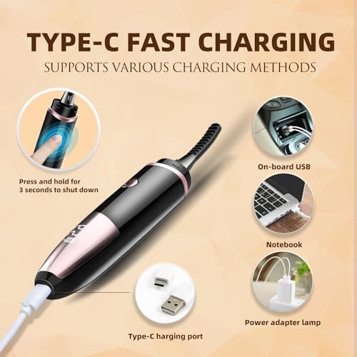 Heated Eyelash Curler USB Rechargeable Electric 3 Heat Modes