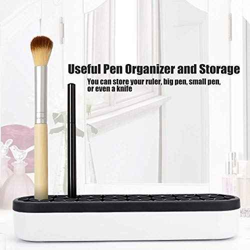 Ofone Silicone Makeup Brush Holder Desktop Beauty Tool Organizer and Cosmetic Storage Box with 3 Different Size Holes Multi-Function Cosmetic Display Cases for Lipstick and Pen Store (Black and White)