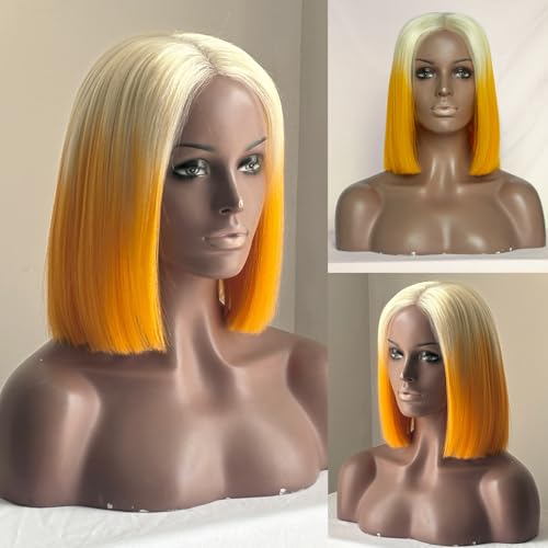 Ombre Color Bob Wig Human Hair, Wear and Go Glueless Wigs Human Hair Pre Plucked Pre Cut 210% Density 12A Brazilian Virgin Real Hair 5x5 HD Lace Front Closure Wigs for Black Women 10 Inch