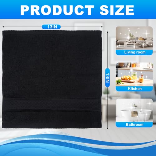 Cotton Washcloths 6-Pack, 13x13 Inch, Black, Absorbent