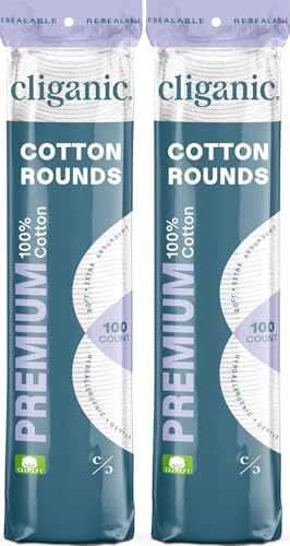 Cliganic Cotton Rounds for Face - Makeup Remover Pads, 200 Count (2 Packs of 100)