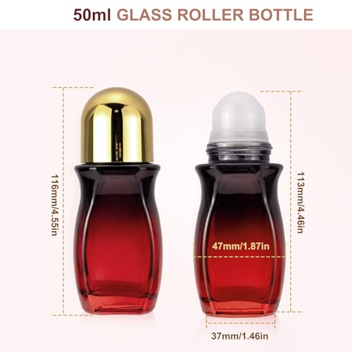 Kesell 50ml Glass Roller Bottles, Set of 2, Gold Lid