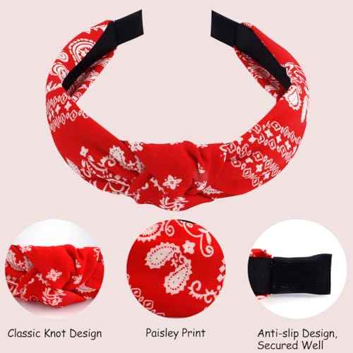 TOBATOBA Bandana Headbands: Paisley Prints, Boho Style Headwraps for Women and Girls - Non-Slip Hair Accessories in Red, White, and Black