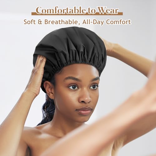 Sheomern Adjustable Waterproof Shower Cap with Terry Cloth Lining