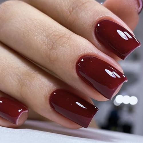 Modelones Dark Red Short Square Press On Nails Kit - 32 Pcs