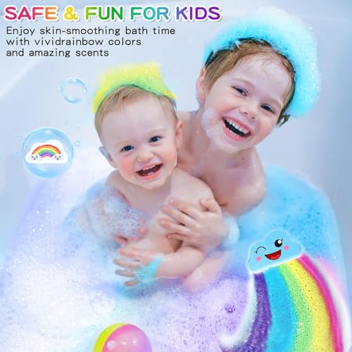 Rainbow Bath Bombs Gift Set for Kids - 4 Handmade Fizzy Balls