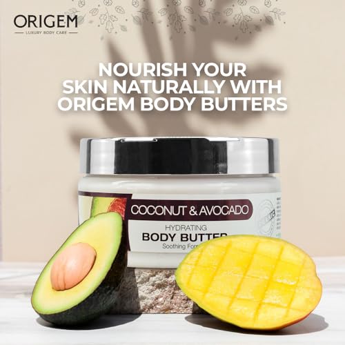 ORIGEM Body Butter for Dry Skin ? Deep Hydration & Skin Repair ? Coconut, Avocado, Shea & Argan Oil ? Vitamin E Moisturizer for Women ? Non-Greasy Body Cream ? 8 Oz