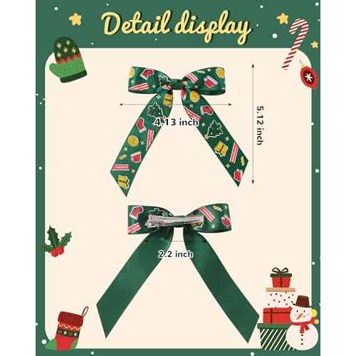 doboi 6 Pcs Christmas Hair Bows for Girls - 4.3 Inches Handmade Toddler Bows With Alligator Clips - Glitter Hair Accessories for Baby Girls Teens Kids