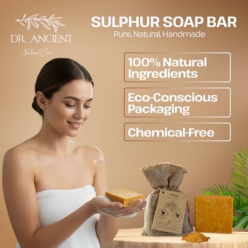 Dr.Ancient Sulfur Soap Bar, Organic Soap Bars Handcrafted the Traditional Way, Natural Chemical-Free, Vegan, Used for Face Wash, Body Wash, Daily Skincare Routine