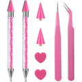 Pink Rhinestone Picker Tool Set - Dual-Head Wax Pens & Tweezers for Nail Art