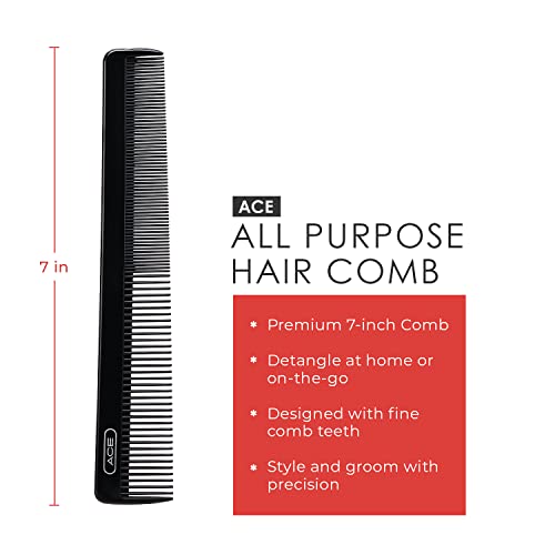 7 Inch All Purpose Hair Comb for Fine Hair - Durable Black Comb - Perfect for Detangling & Styling