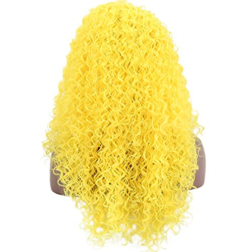 RONGDUOYI Afro Curly Synthetic Lace Front Wigs for Women Bright Yellow Long Curly Wig with Free Part 24Inch Daily Use Cosplay Party Wig