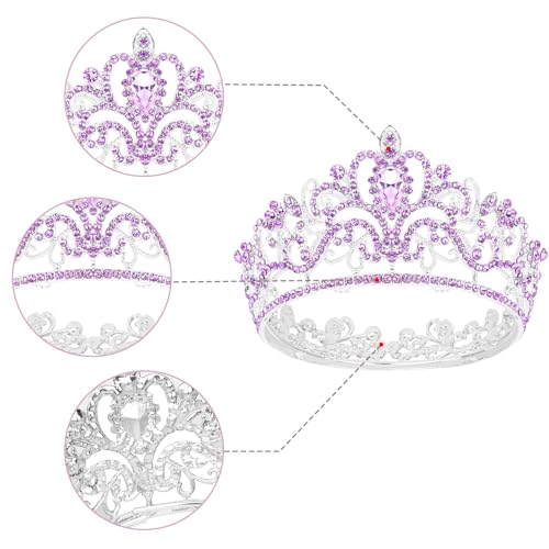 Purple Crystal Crown Tiara with Rhinestones & Clips